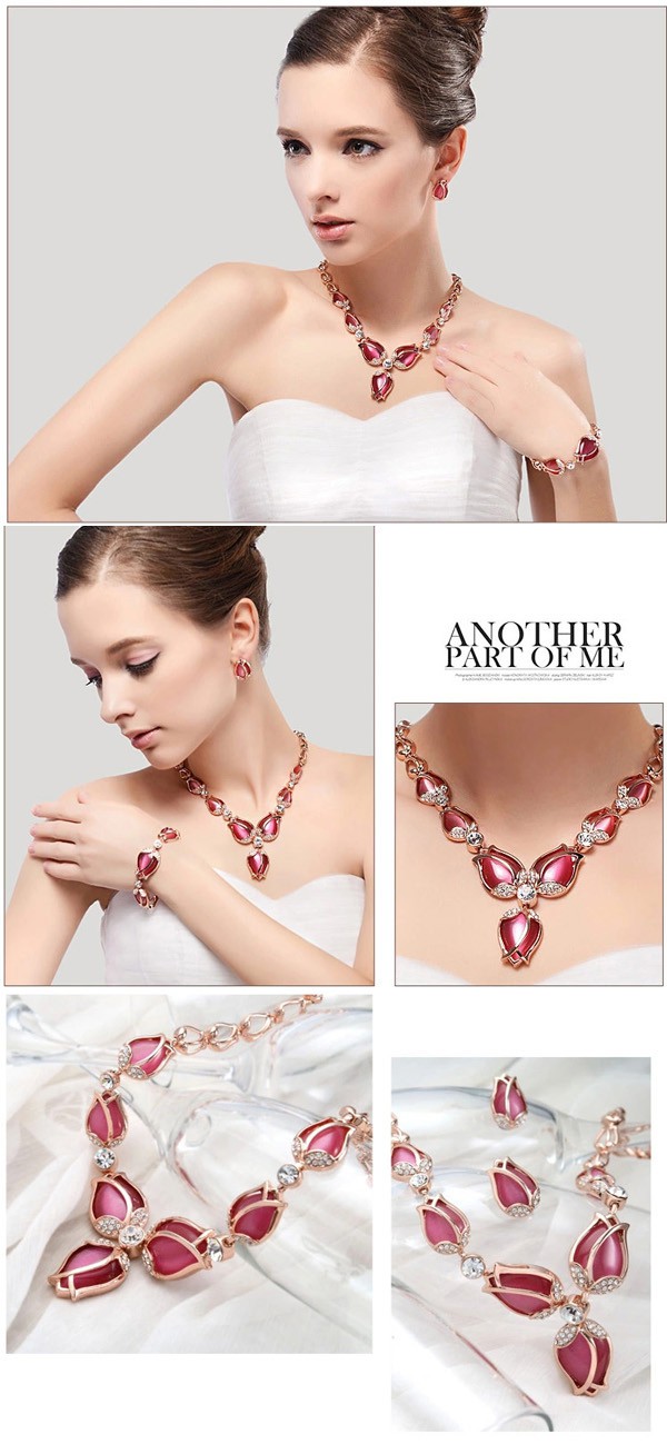 Boutique Plum Red Diamond Decorated Flower Design Alloy Jewelry Sets ,Jewelry Sets