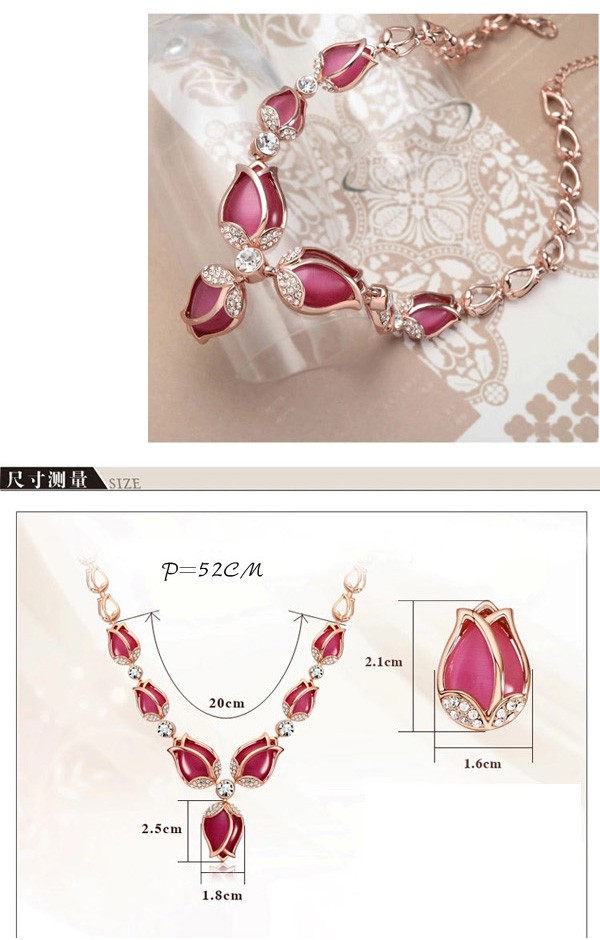Boutique Plum Red Diamond Decorated Flower Design Alloy Jewelry Sets ,Jewelry Sets