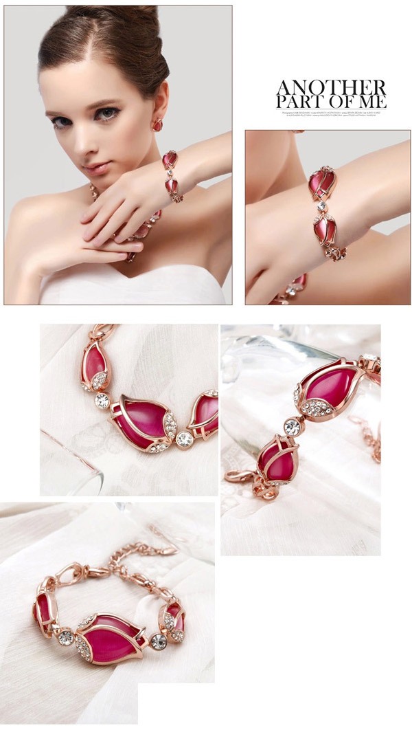 Boutique Plum Red Diamond Decorated Flower Design Alloy Korean Fashion Bracelet ,Fashion Bracelets