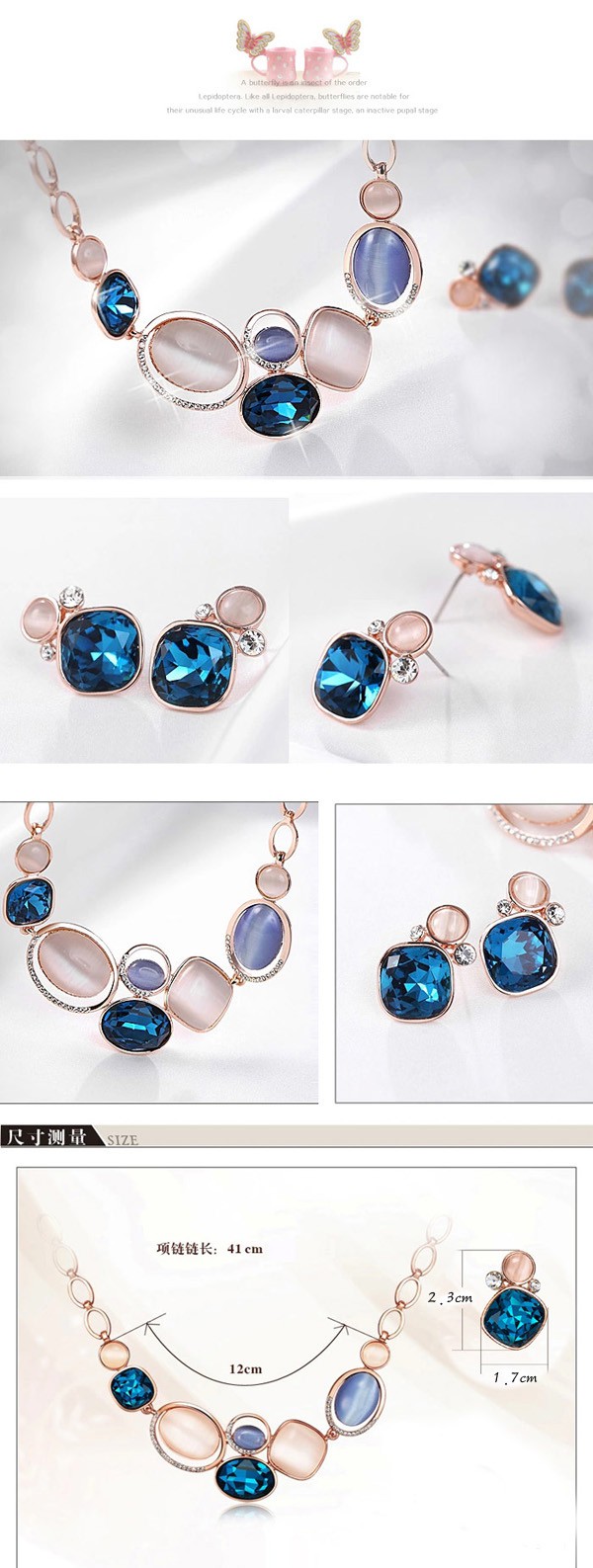 Brilliant Navy Blue Diamond Decorated Oval Shape Design Alloy Jewelry Sets ,Jewelry Sets