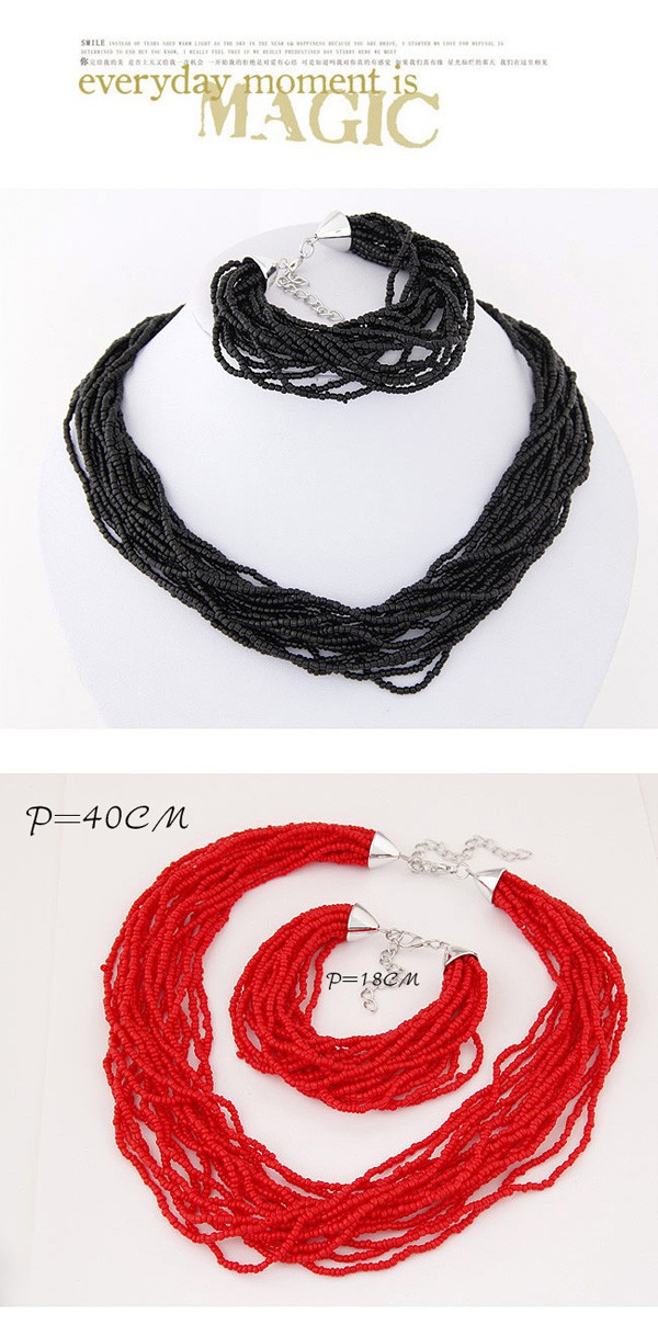 bohemia Red Beads Decorated Multilayer Design Alloy Jewelry Sets,Jewelry Sets
