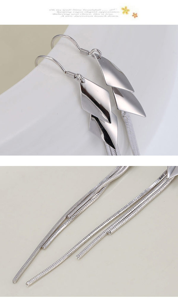 Boutique Silver Color Rhombus Shape Decorated Tassel Design Cuprum Fashion Earrings ,Drop Earrings