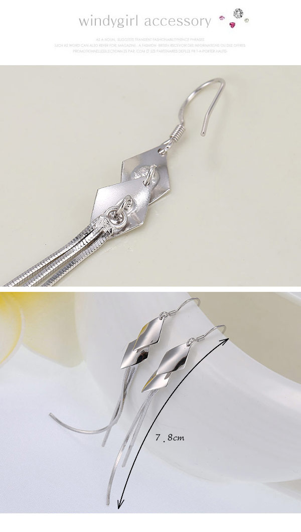 Boutique Silver Color Rhombus Shape Decorated Tassel Design Cuprum Fashion Earrings ,Drop Earrings