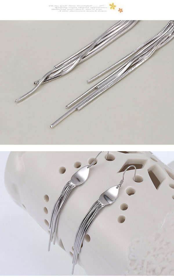 Glamour Silver Color Waterdrop Shape Decorated Tassel Design Cuprum Fashion Earrings ,Drop Earrings