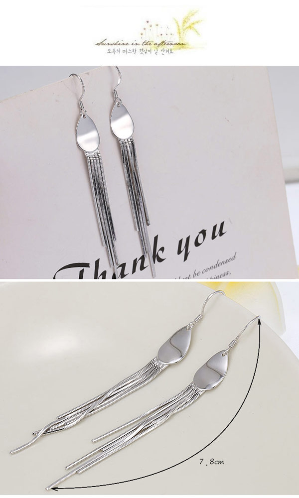 Glamour Silver Color Waterdrop Shape Decorated Tassel Design Cuprum Fashion Earrings ,Drop Earrings