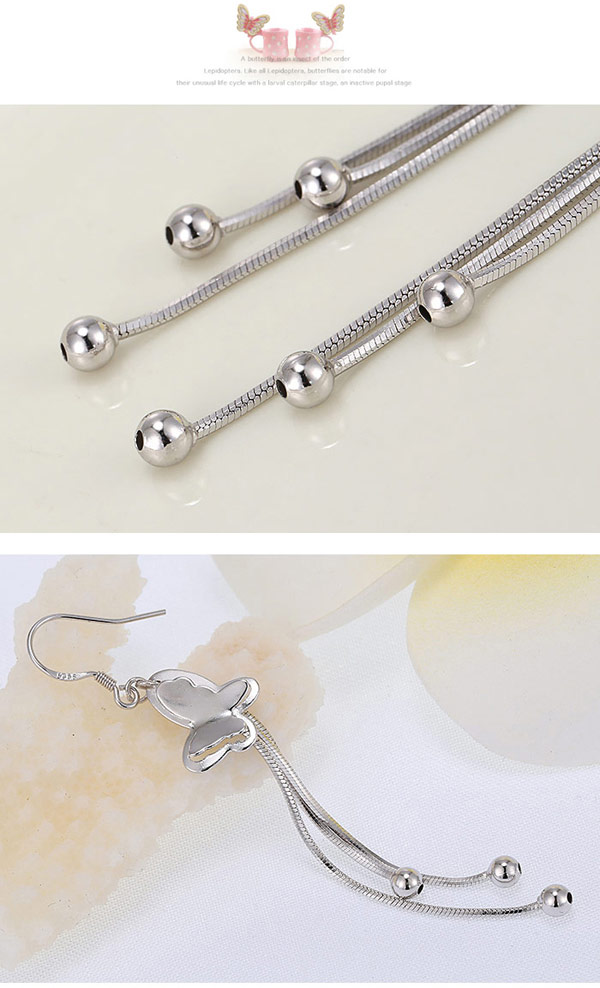 High-quality Silver Color Butterfly Shape Decorated Tassel Design Cuprum Fashion Earrings ,Drop Earrings