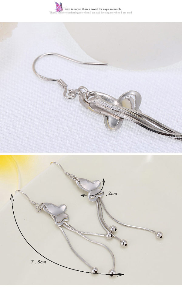 High-quality Silver Color Butterfly Shape Decorated Tassel Design Cuprum Fashion Earrings ,Drop Earrings