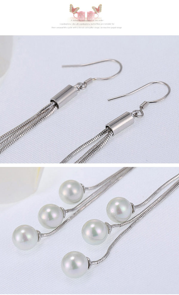 High-quality Silver Color Pearl Decorated Tassle Design Cuprum Fashion Earrings ,Drop Earrings