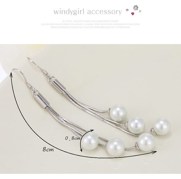 High-quality Silver Color Pearl Decorated Tassle Design Cuprum Fashion Earrings ,Drop Earrings
