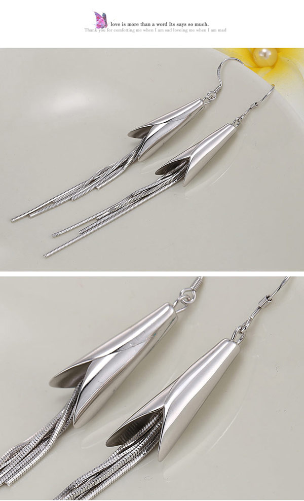 Decorous Silver Color Tassel Decorated Simple Design Cuprum Fashion Earrings ,Drop Earrings