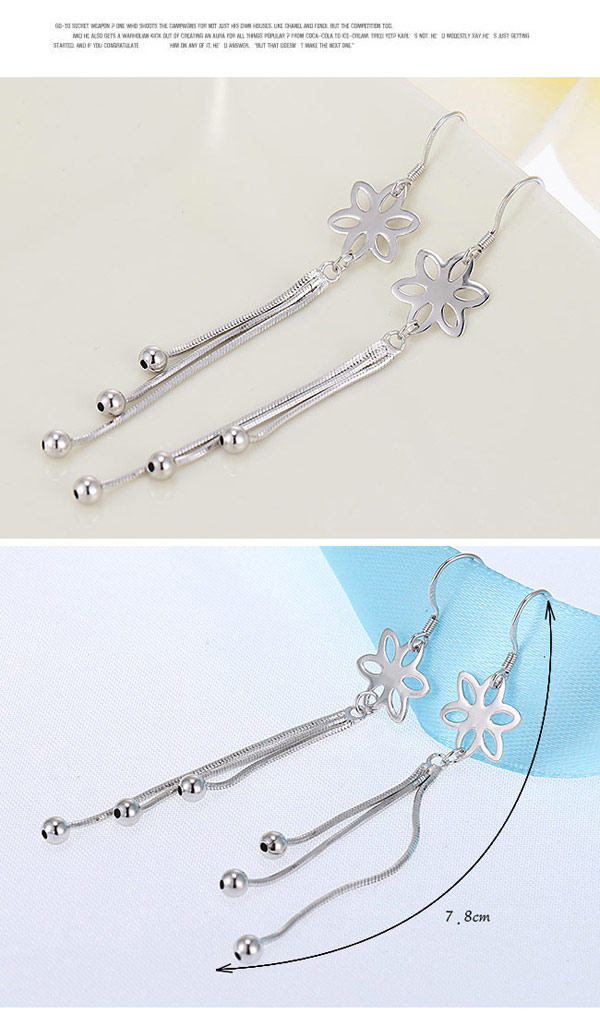 Charming Silver Color Flower Shape Decorated Tassel Design Cuprum Fashion Earrings ,Earrings set