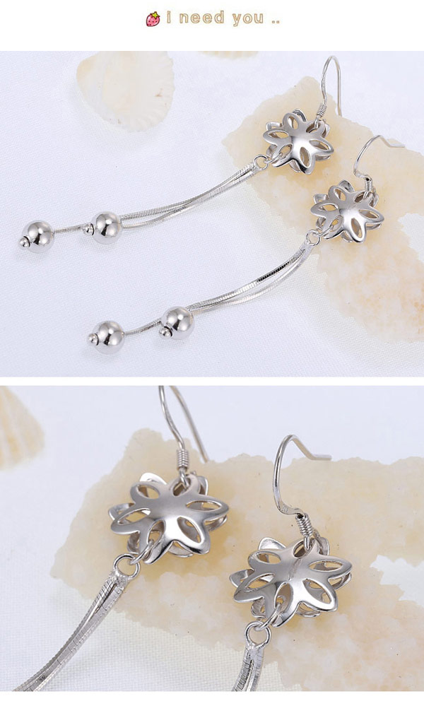 Charming Silver Color Flower Shape Decorated Tassel Design Cuprum Fashion Earrings ,Drop Earrings