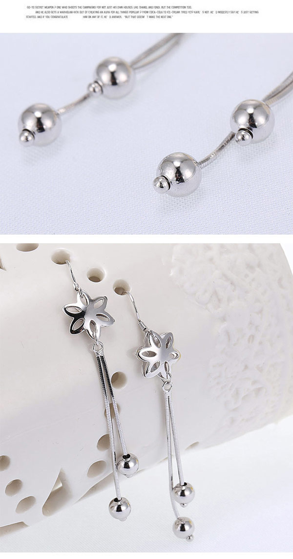 Charming Silver Color Flower Shape Decorated Tassel Design Cuprum Fashion Earrings ,Drop Earrings