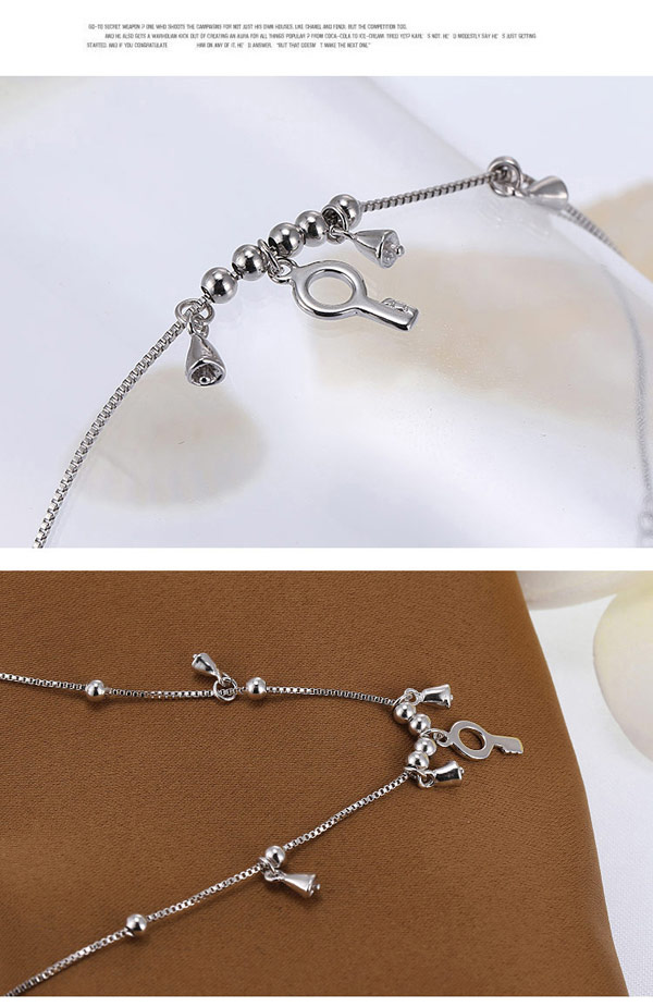 Trendy Silver Color Key Shape Decorated Simple Design Cuprum Fashion Bracelets ,Fashion Bracelets