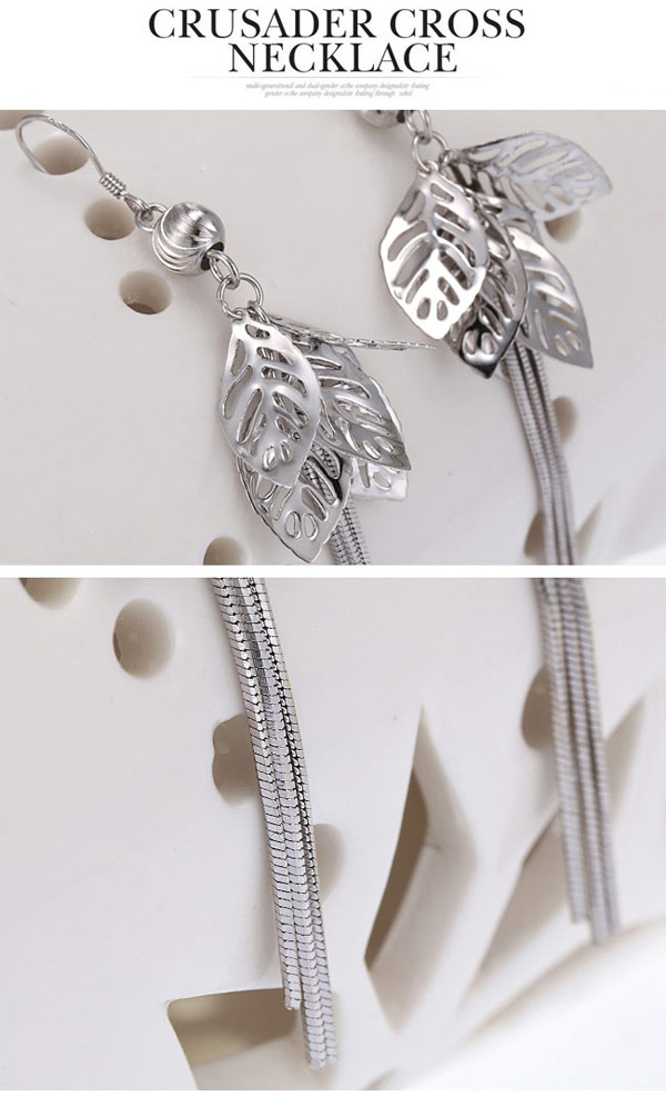 Vivid Silver Color Leaf Shape Decorated Tassel Design Cuprum Fashion Earrings ,Earrings set