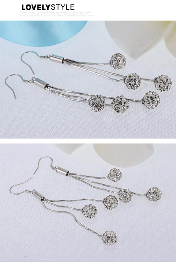 Fashion Silver Color Diamond Decorated Round Shape Design Cuprum Crystal Earrings ,Crystal Earrings