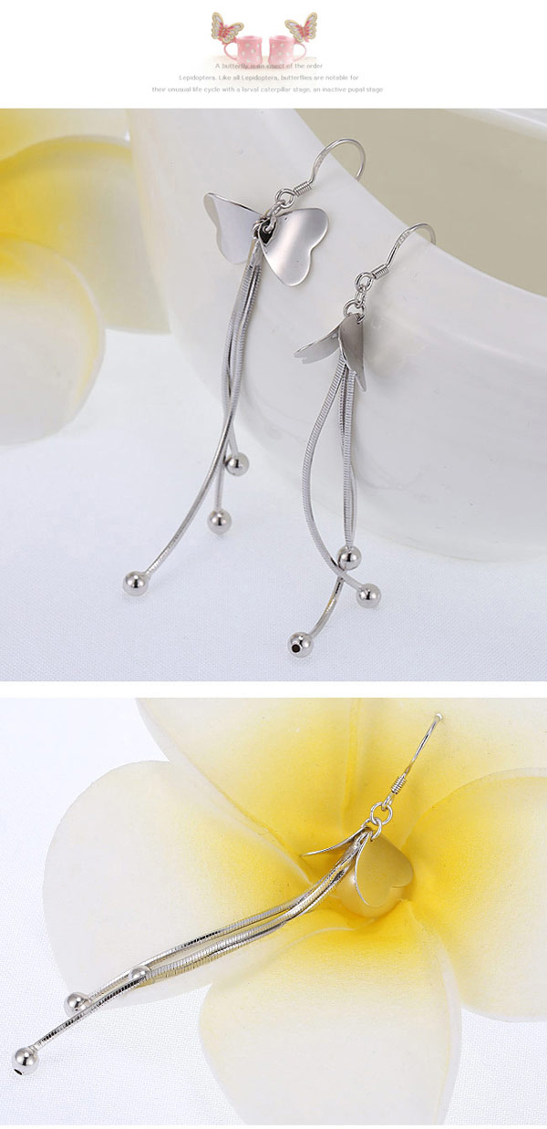 Glamour Silver Color Heart Shape Decorated Tassel Design Cuprum Crystal Earrings ,Crystal Earrings