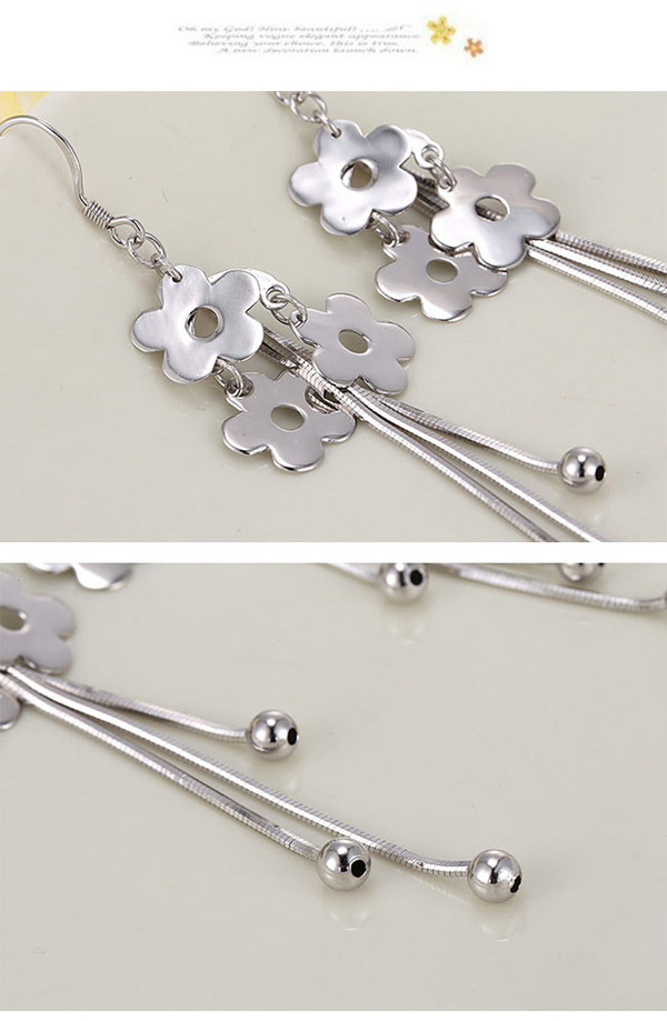 Glamour Silver Color Flower Shape Decorated Tassel Design Cuprum Crystal Earrings ,Crystal Earrings