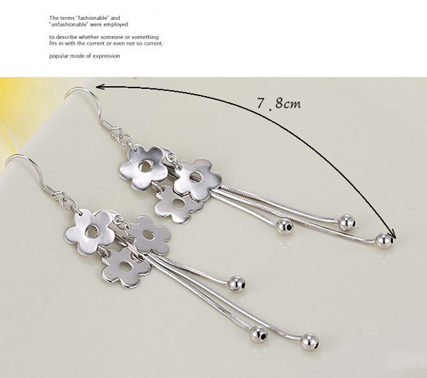 Glamour Silver Color Flower Shape Decorated Tassel Design Cuprum Crystal Earrings ,Crystal Earrings