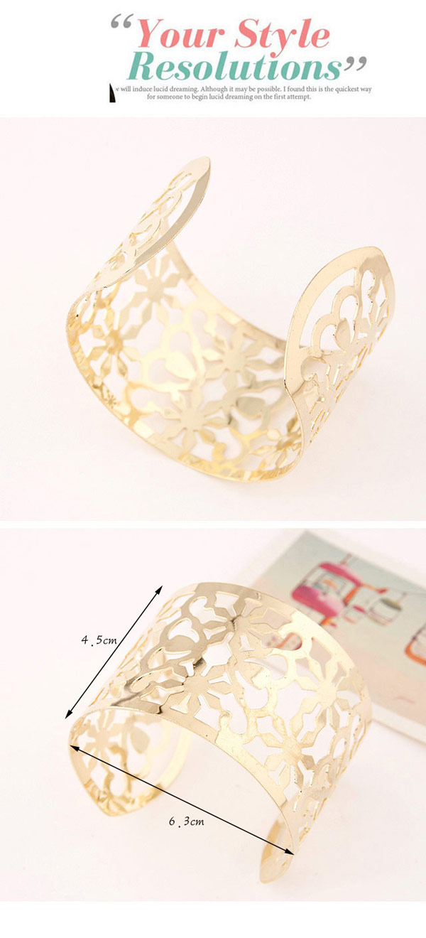 Trendy Gold Color Flower Shape Decorated Hollow Out Design,Fashion Bangles