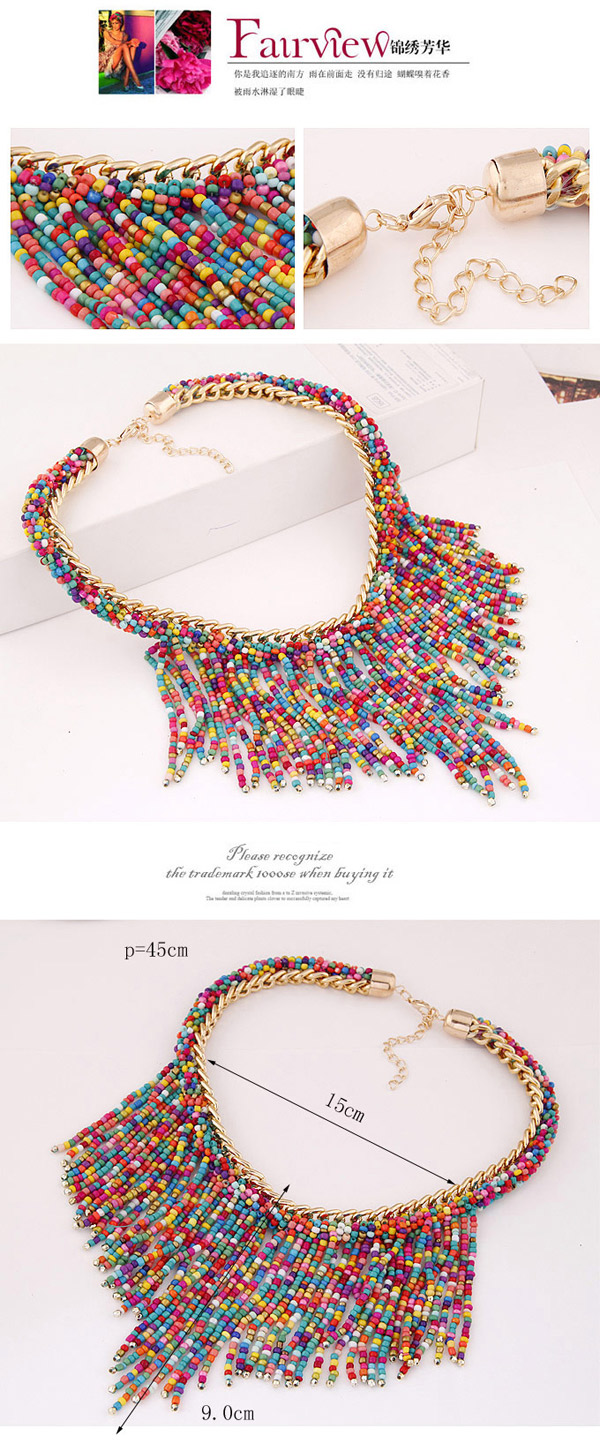Bohemia Multicolor Beads Decorated Weave Tassle Design,Bib Necklaces