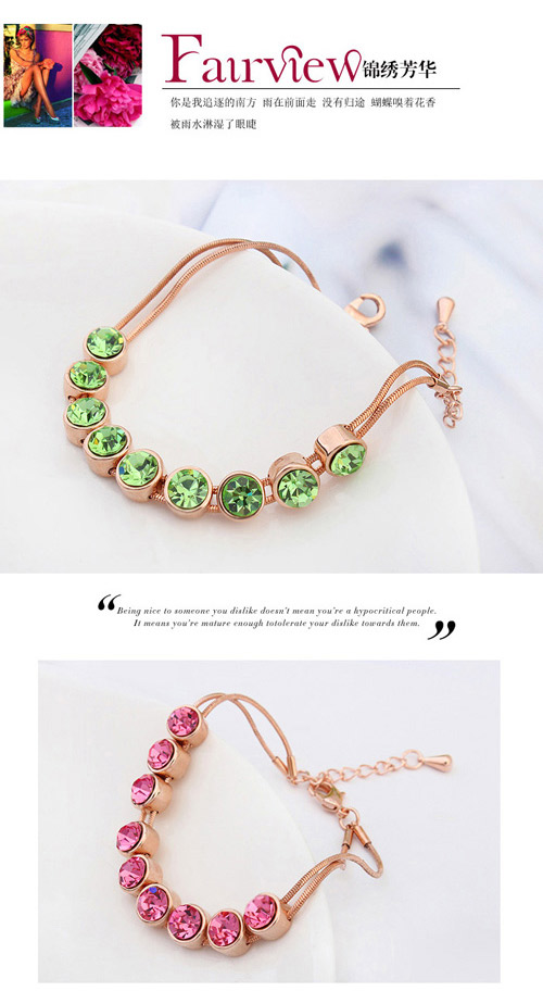 Glamour Rose Gold & White Diamond Decorated Simple Design Alloy Crystal Bracelets ,Crystal Bracelets