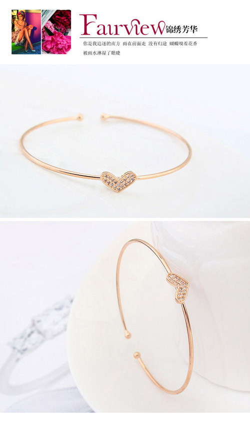 Pretty Champagne Gold Diamond Decorated Heart Shape Design Cuprum Crystal Bracelets ,Crystal Bracelets