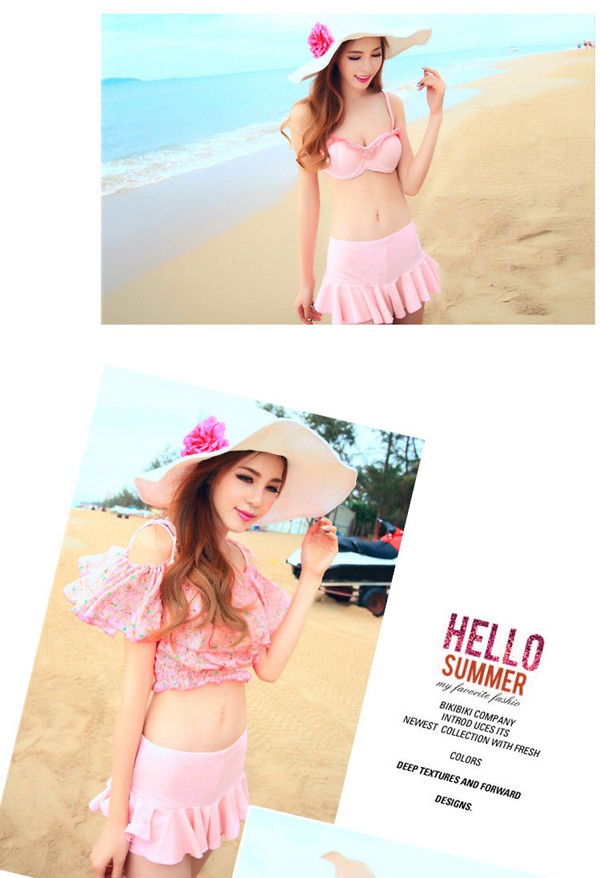 Nice Pink Floral Pattern Fold Design,Bikini Sets
