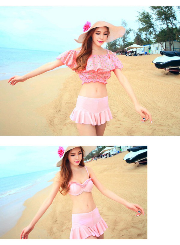 Nice Pink Floral Pattern Fold Design,Bikini Sets