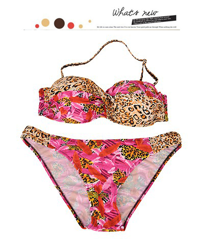 Baltic red & Leopard grain color pattern printed decorated simple design,Bikini Sets