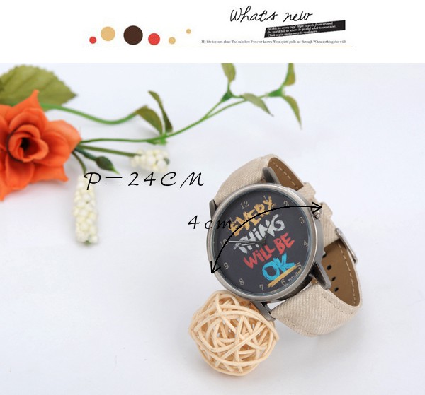 Chiropract khaki letters pattern simple design alloy Ladies Watches,Ladies Watches