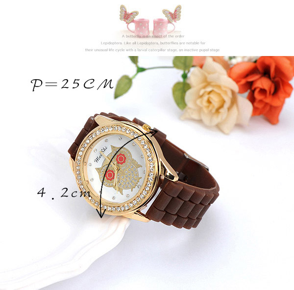 Energie green diamond decorated owl pattern design silicone Ladies Watches,Ladies Watches