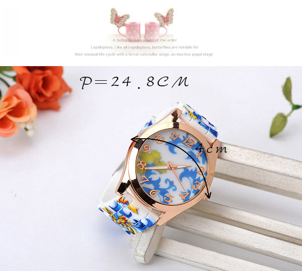 Letterhead blue flower pattern simple design silicone Ladies Watches,Ladies Watches