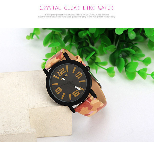 Stainless yellow camouflage pattern simple design,Ladies Watches