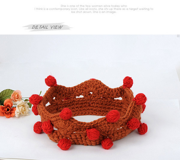 Buckle Brown & Red Small Ball Decorated Crown Shape Design,Beanies&Others