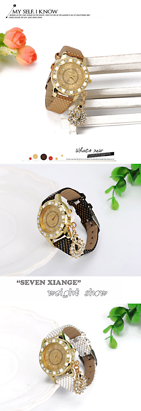 Classical Coffee Diamond Decorated Swan Shape Design,Ladies Watches