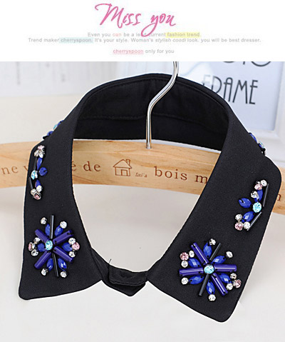 Maxi Blue & Black Flower Shape Decorated Simple Design Chiffon Detachable Collars,Thin Scaves