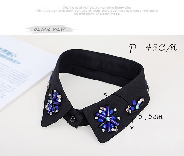 Maxi Blue & Black Flower Shape Decorated Simple Design Chiffon Detachable Collars,Thin Scaves