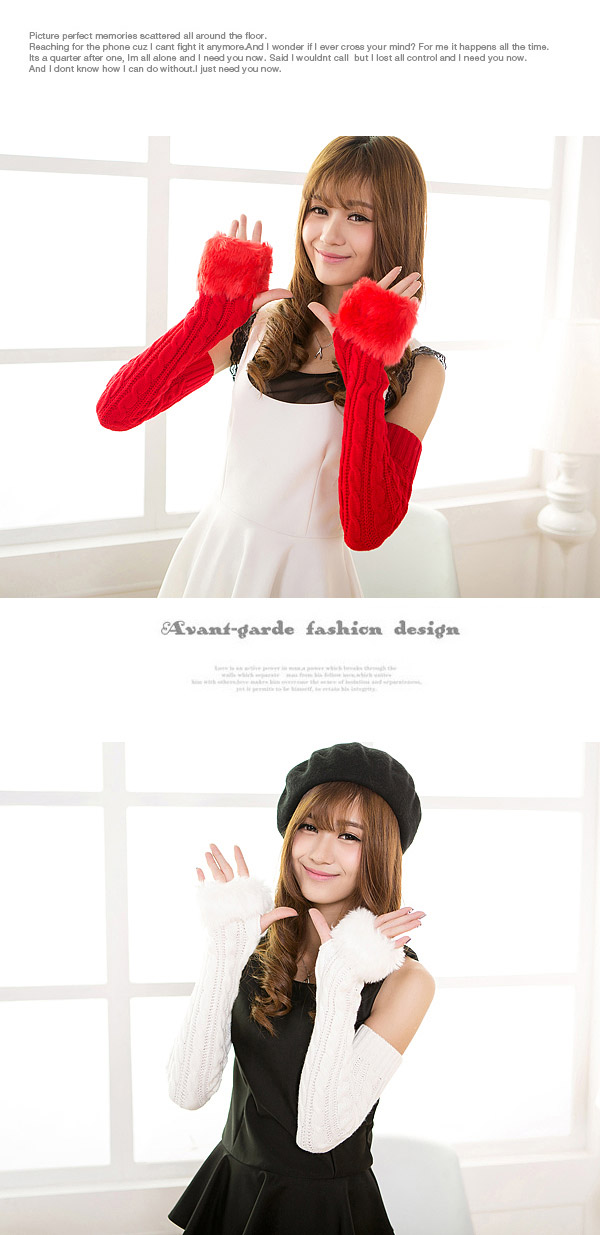 Fake Red Imitation Cashmere Decorated False Sleeves Deisgn,Fingerless Gloves