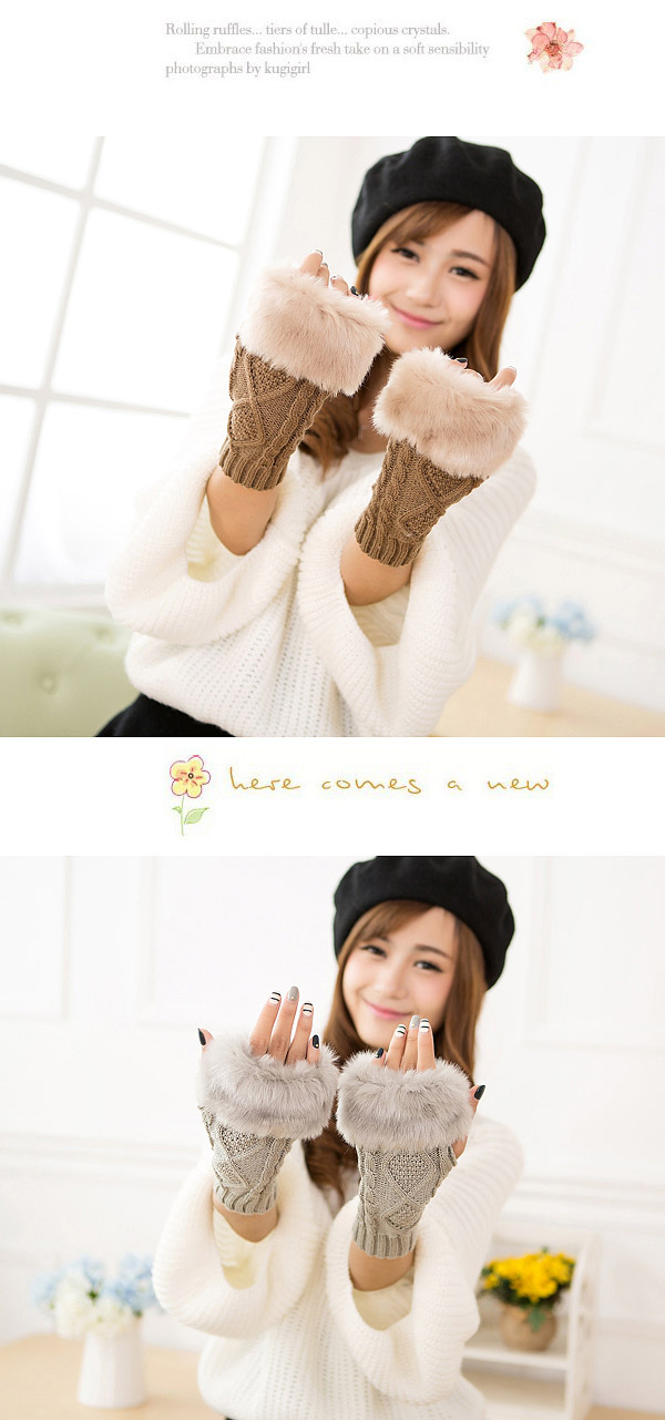 Fashion Light Brown Rhombus Shape Pattern Design Gloves,Fingerless Gloves