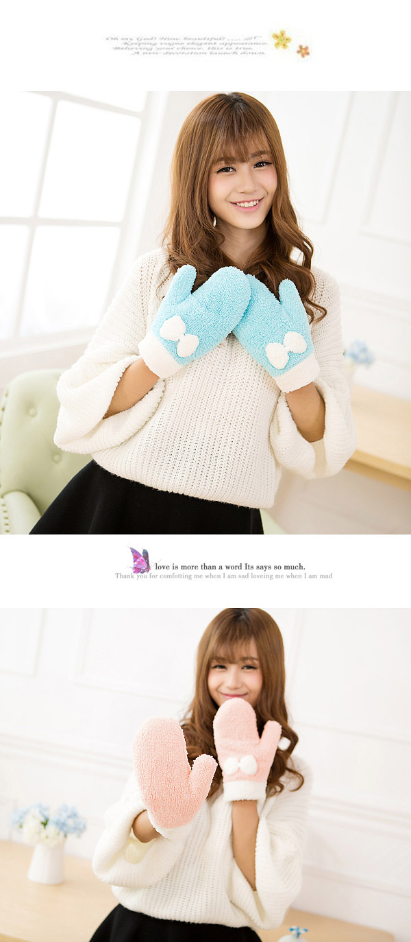 Micro Yellow Bowknot Decorated Fingerless Simple Design,Full Finger Gloves