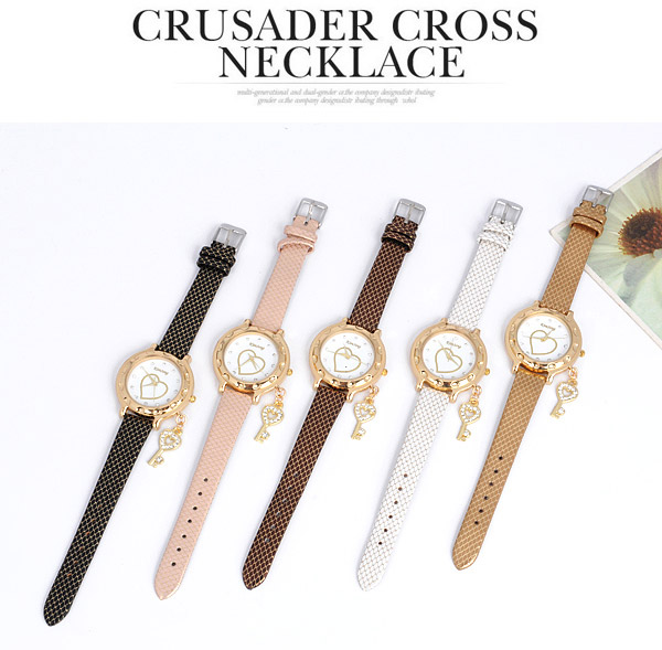 Hemming Gold Color Key Shape Decorated Simple Design,Ladies Watches