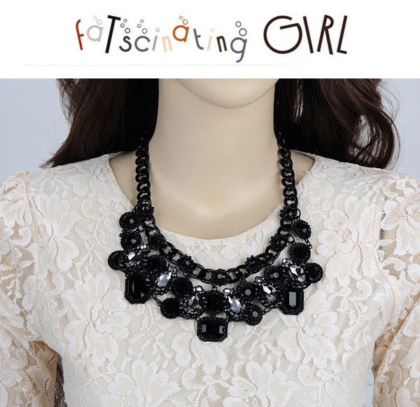 Concealed Black Gemstone Decorated Geometrical Shape Design,Bib Necklaces