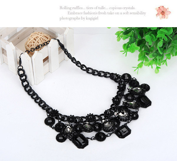 Concealed Black Gemstone Decorated Geometrical Shape Design,Bib Necklaces