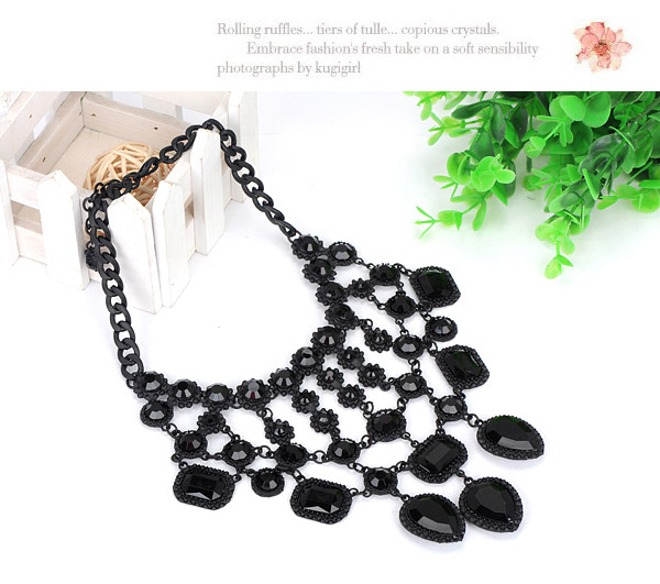 Indian Black Gemstone Decorated Waterdrop Shape Design,Bib Necklaces