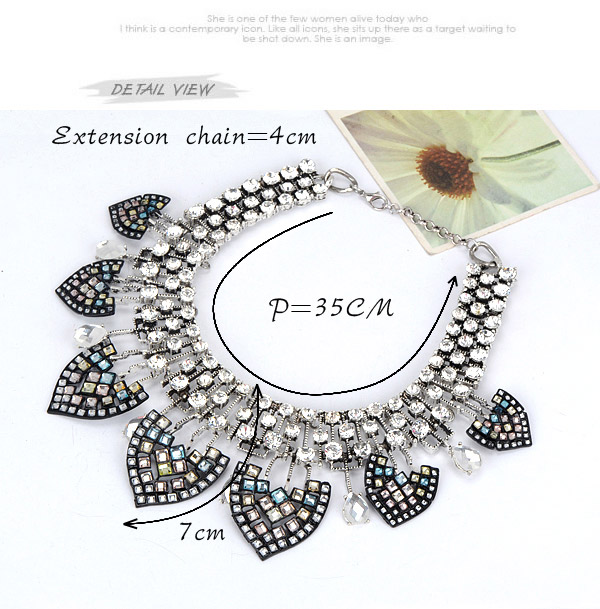 Antique Multicolor Diamond Decorated Fan Shape Design,Bib Necklaces