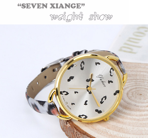 Security Silver Color Leopard Pattern Simple Design Pu Ladies Watches,Ladies Watches