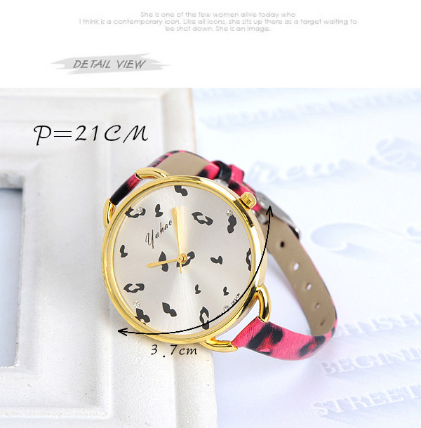 Tory Plum Red Leopard Pattern Simple Design Pu Ladies Watches,Ladies Watches