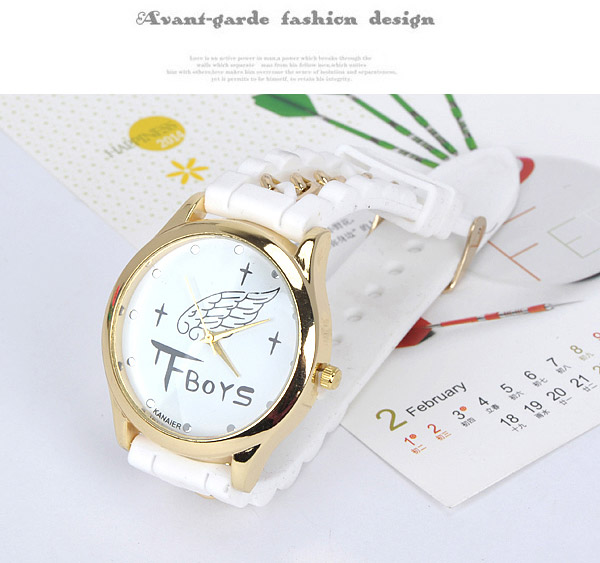 Security White Letter Tfboys Pattern Decorated Chain Design,Ladies Watches