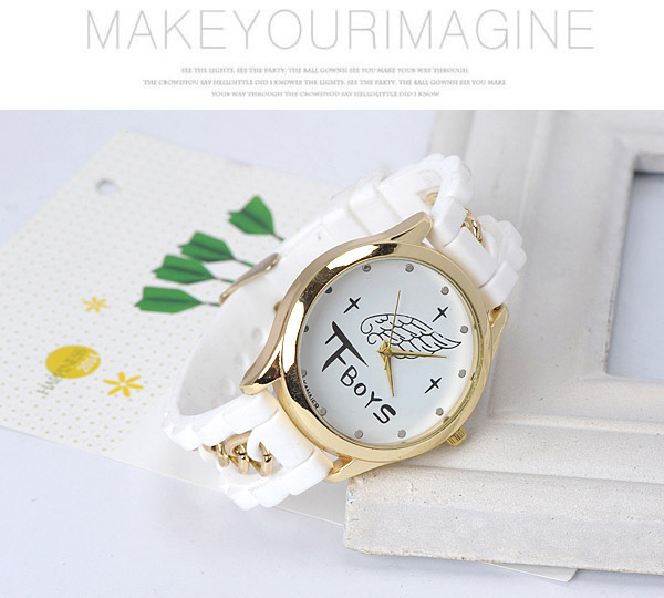 Security White Letter Tfboys Pattern Decorated Chain Design,Ladies Watches